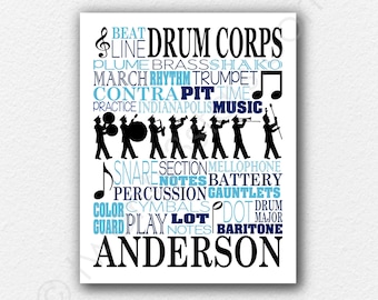 Drum Corps Typography Poster, Drummer Typography, Gift for Drum Line, Percussion Wall Art, Drum Corps Print, School Marching Band Art Print