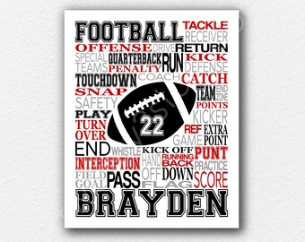 Custom Football Word Art, Football Typography Poster, Football Team Gift, Football Coach Gift, Football Player Poster Art, Football Word Art