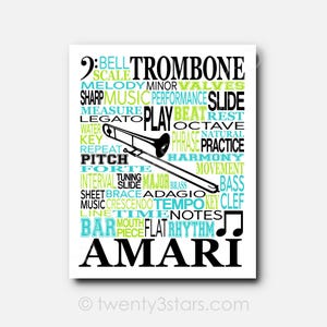 Custom Trombone Typography Poster: Marching Band Art