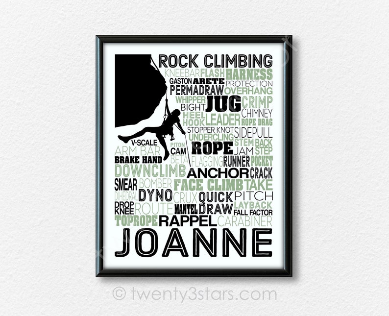 Rock Climbing Typography Poster, Mountain Climber Gift, Rock Climber Gift, Climber Poster, Gift for Rock Climber, Climbing Words Art Print image 4
