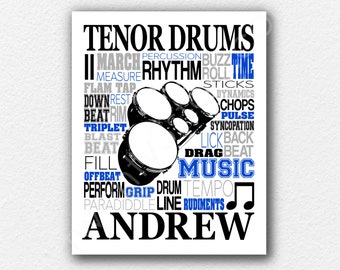 Tenor Drums Poster, Drummer Typography, Gift for Drum Line, Percussion Wall Art, Percussion Print, School Band Gift, Marching Band Drummer