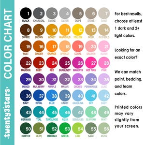 Twenty3stars color chart with 56 colors numbered 1-56 and named
