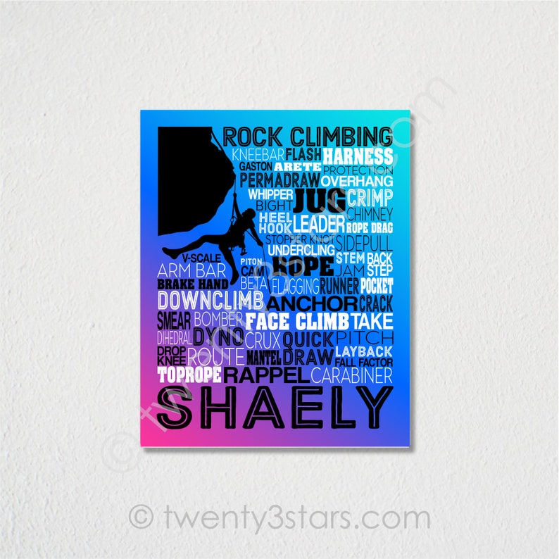 Rock Climbing Typography Poster, Mountain Climber Gift, Rock Climber Gift, Climber Poster, Gift for Rock Climber, Climbing Words Art Print image 6