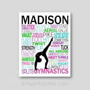 Personalized Gymnastics Typography Art Print: Gymnast Gift