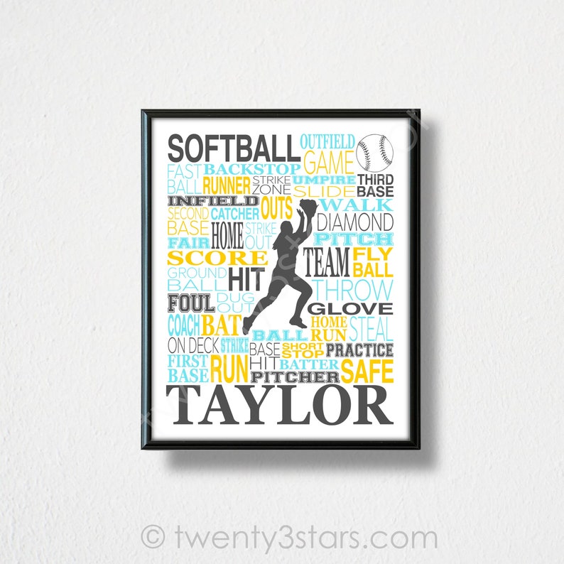 Custom Softball Art, Personalized Softball Poster Typography, Softball Gift, Softball Wall Art, Softball Team Gift, Gift for Softball Player image 7