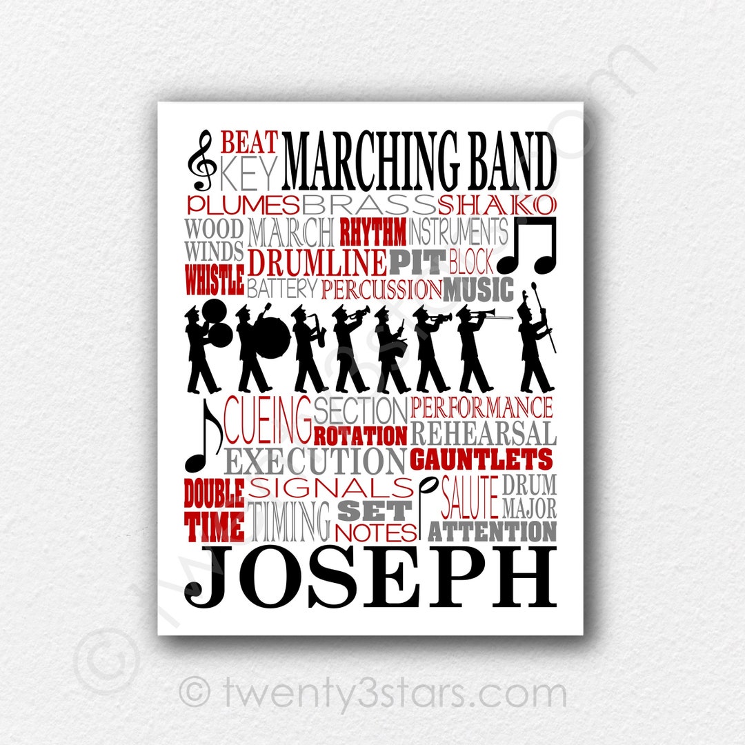 Marching Band Word Poster, Band Typography, Drum Line Gift, Percussion