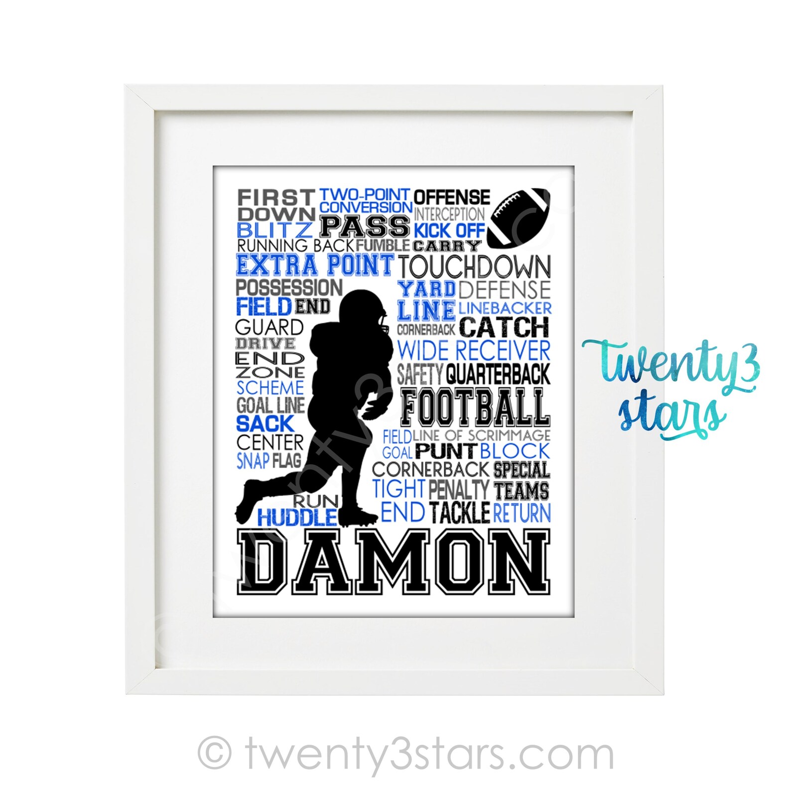 Football Running Back Art Football Typography Poster Etsy