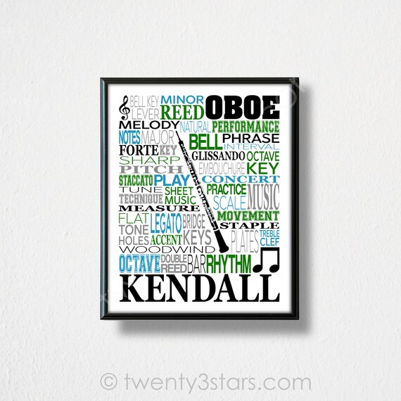 Oboe Typography Poster Oboist Gift Oboe Player Art Oboe Etsy