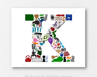 Nursery Letter K Print, Custom Name Wall Art (Multiple Sizes)