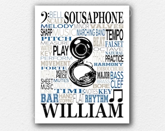 Sousaphone Word Art, Sousaphone Poster, Sousaphone Player Gift, Sousaphone Player Art Print, Marching Band Wall Art, Band Teacher Gift