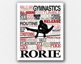 Boy's Gymnastics Word Art, Male Gymnast Art Print, Gymnast Poster Team Gift, High Bar Wall Art