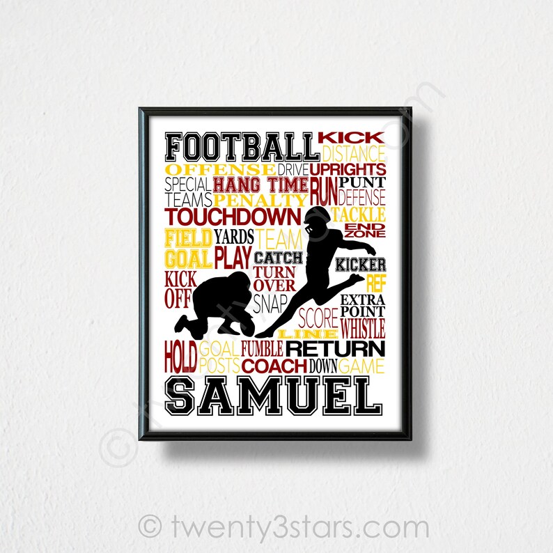 Football Kicker Art Football Typography Poster Football Team Etsy