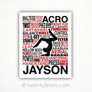 Custom Acro Gymnastics Typography Poster: Acrobat Art Gift - Etsy