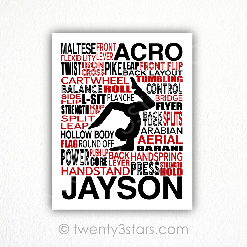 Custom Acro Gymnastics Typography Poster: Acrobat Art Gift - Etsy