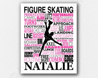 Art personnalisé de patinage sur glace, art de patineuse artistique, cadeau pour patineur sur glace, cadeau entraîneur de patinage artistique, cadeau patin à glace, poster patineur, poster patinage