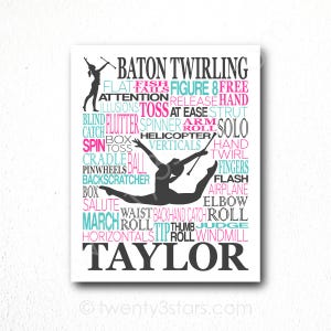 Personalized Baton Twirling Poster: Custom Team Colors, Gymnast Wall Art