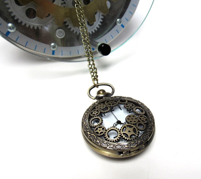 Steampunk Pocket Watch Jewelry with 30 inch Brass Chain Antique Industrial Gears Working Large Wholesale Jewelry Supplies CrazyCoolStuff image 2