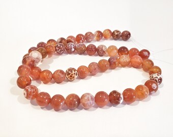 Fire Agate Beads 8mm Crackle Burnt Orange Natural Undyed Crab Agate Strand Round