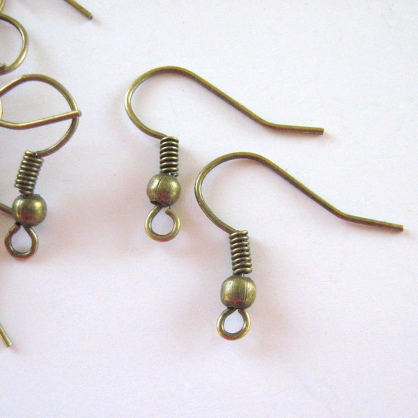 Brass Earwire Earring Wire (10 pr) Fishhook Antique Ear Wires French Hook Earring Findings 21 gauge Wholesale Jewelry Supply Crazycoolstuff