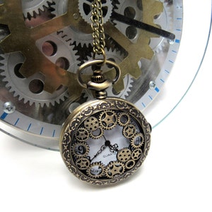 Steampunk Pocket Watch Jewelry with 30 inch Brass Chain Antique Industrial Gears Working Large Wholesale Jewelry Supplies CrazyCoolStuff image 1