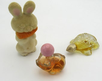 Avon Collectibles Turtle Pig Bunny Rabbit Glass Perfume Bottles with Tags Antique Vintage Avon Ultra Cologne Memorabilia Lot Animal Glass