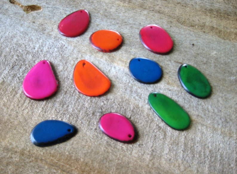 Tagua Nut Beads Slices Drops Pendants Blue Green Assorted Natural Ecofriendly Materials Mix image 2