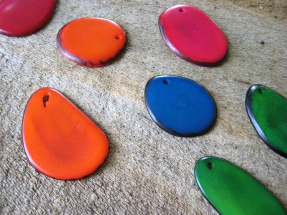 Tagua Nut Beads Slices Drops Pendants Blue Green Assorted Natural Ecofriendly Materials Mix