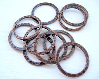 BULK (50) Hammered 20mm Copper Rings Antique Circles Hoops Antique Hammered Metal Links Connectors Findings Wholesale Jewelry Supply