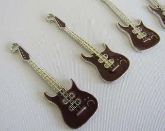 Guitar Pendant (5) Wholesale Charms Large Brown Silver Musical Instrument Findings Drops Antique Jewelry Supply CrazyCoolStuff