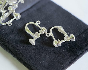 Silver Plated (5) Clip-On Earring Clip Findings with Screws (5 Pairs)