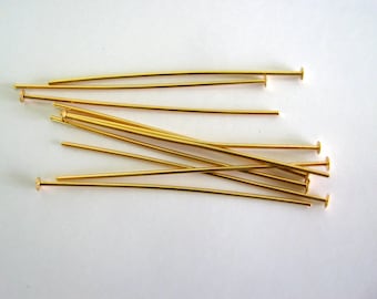 Gold Headpins 3 inch head pins 21 gauge Plated Brass Three Inches Long Findings Wholesale Jewelry Supplies Supply Bulk CrazyCoolStuff
