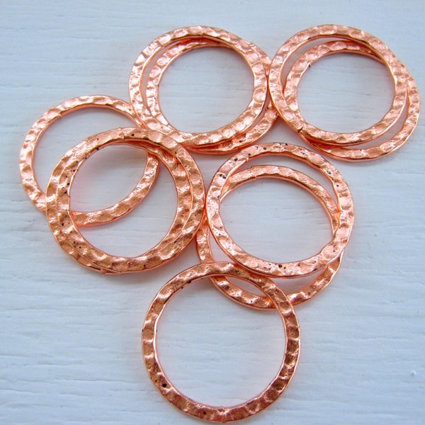 BULK (50) Hammered 20mm Copper Rings Bright Circle Connectors Hoops Round Shiny Copper Metal Links Findings Wholesale Jewelry Supply