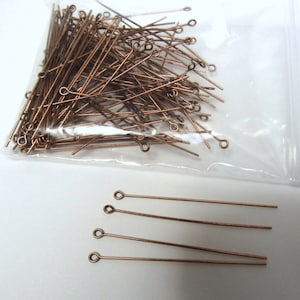 Antique Copper Eyepins (50) 2 inch 21 Gauge Eye pin Copper Plated Brass Findings Wholesale Jewelry Making Supplies Bulk CrazyCoolStuff