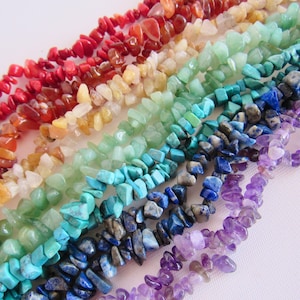 Chakra Stone Beads Set 8 Long 33" StrandsRaw Natural Healing Meditation Focus Jewelry Sacred Divine Spiritual Gifts Enlighten CrazyCoolStuff