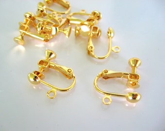 BULK (5 pr) Clip On Earring Findings Gold Screw Tighten Close Findings Gold Plated Clipon with Loop Wholesale Jewelry Supply CrazyCoolStuff