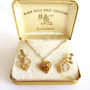 Black Hills Gold Heart Necklace and Clip Earrings in Original Box