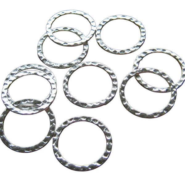 Hammered Silver Rings (50) Bulk 20mm Hoops Circles Plated Metal Links