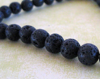 Beads Black Lava Rock 8mm Stone Round Beads Black Full Strand Natural Round Wholesale Beads and Jewelry Supplies Volcanic Rock Rustic Raw