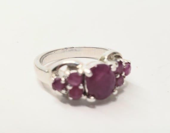 Ruby Sterling Silver Ring Size Vintage 1980s - image 1
