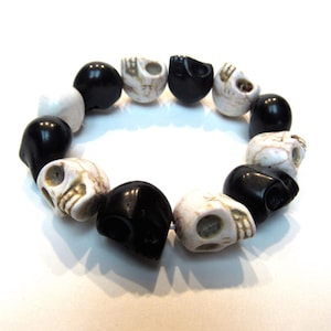 Stone Skull Beads Black White Magnesite Bracelet Large Carved Focal Bead CrazyCoolStuff Wholesale Jewelry Jewellery Supplies