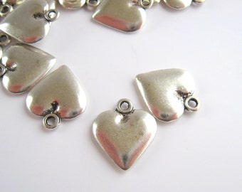 WHOLESALE (40) Silver Heart Charms 14mm Beads Pewter Puffed Two sided Hearts Quality Findings Drops Antique Jewelry Supply CrazyCoolStuff