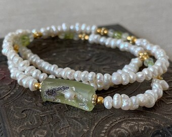 Pearl Layering Necklace: Ancient Roman Sea Glass, Peridot & Phrenite