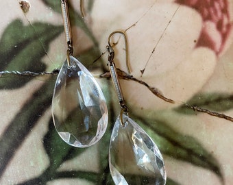 Antique Watch Chain and Tear Drop Crystal Earrings by ERAS