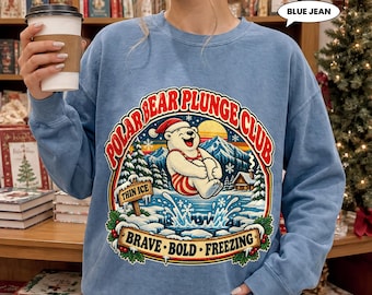 Polar Bear Plunge Sweatshirt, Retro Christmas Crewneck, Funny Ice Swimming Club Graphic, Vintage Winter Gift for Cold Water Swimmers
