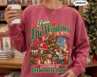 Deck These Halls Christmas Sweatshirt, Vintage Kids Trimming Tree Crewneck, Retro Nostalgic Holiday Pullover, Cozy Xmas Gift for Her