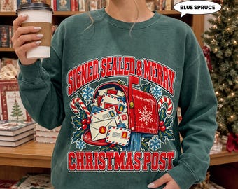 Christmas Mail Sweatshirt, Signed Sealed & Merry Vintage Crewneck, Retro Holiday Mailbox Post Graphic, Cozy Postal Worker Gift