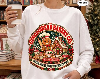 Gingerbread Sweatshirt, Vintage Christmas Bakery Crewneck, Merry & Baked Cookie Graphic, Holiday Gift for Bakers