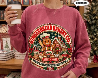 Gingerbread Sweatshirt, Vintage Christmas Bakery Crewneck, Merry & Baked Cookie Graphic, Holiday Gift for Bakers