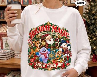 Holiday Magic Christmas Sweatshirt, Retro Santa Snowman Yeti Crewneck, Snow Much Joy Vintage Xmas Pullover, Cozy Holiday Gift for Her