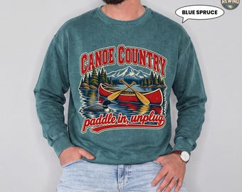 Canoe Country Sweatshirt, Paddle In Unplug Vintage Crewneck, Retro Loon Lake Life Badge, Cozy North Woods Gift for Nature Lovers